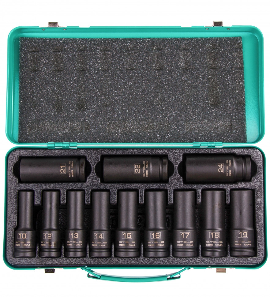 Zestaw udarowych glebokich nasadek czolowych szesciokatnych 1/2", 10-24mm, w walizce, 12 szt. Stels